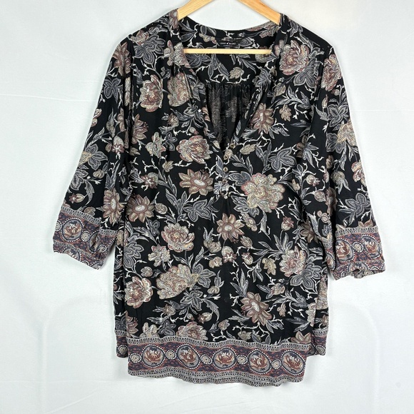 Lucky Brand Women's Boho Peasant 3/4 Sleeve Blouse Top Sz 1X Gypsy Hippie 70's - Picture 1 of 11